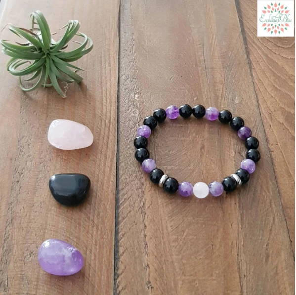 Amethyst, Black Agate, Rose Quartz