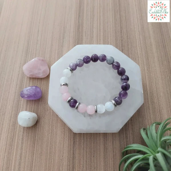 Amethyst, Rose Quartz, Moonstone