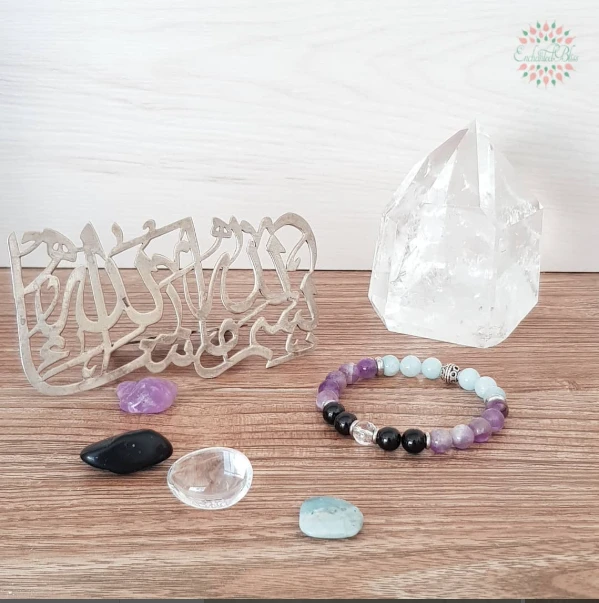 Aquamarine, Amethyst, Black Tourmaline, Clear Quartz