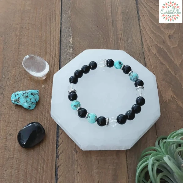 Peruvian Turquoise, Black Obsidian, Clear Quartz