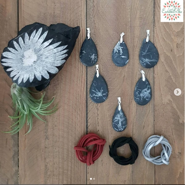 Pure Silver Chrysanthemum Stone Pendants with 32 inch vegan suede cord.