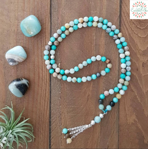 Pure Silver Amazonite Universal Love Limited  Edition 99 beads Misbah