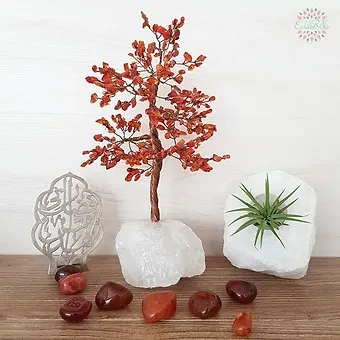 Carnelian on Raw Quartz Gemstone Tree Copper Wire