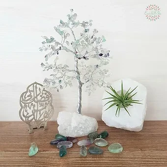 Rainbow Flourite on Raw Quartz Gemstone Tree