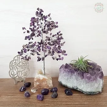 Amethyst on Raw Quartz Serenity Gemstone Tree