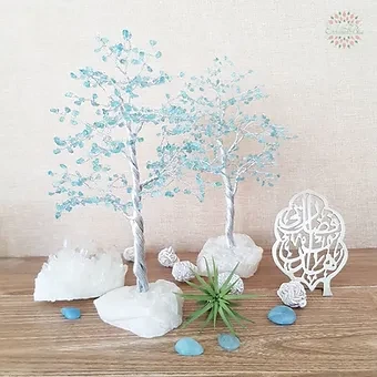 Aquamarine on raw Quartz base Gemstone Tree