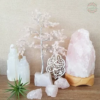 Rose Quartz on raw Quartz base Gemstone tree